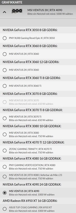 GPU选项（来源：Schenker）。