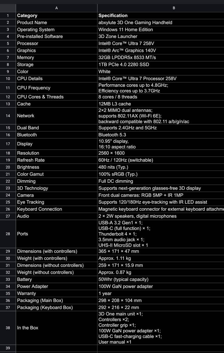 Abxylute 3D One 掌上游戏电脑的最终规格在 AMA 聊天中得到确认。(图片来源:Abxylute Discord)