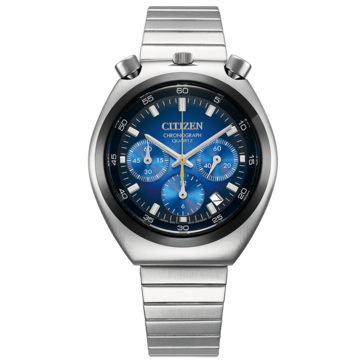 Citizen Tsuno Chronograph AN3714-68L 正面图，采用鲜艳的蓝色渐变表盘。