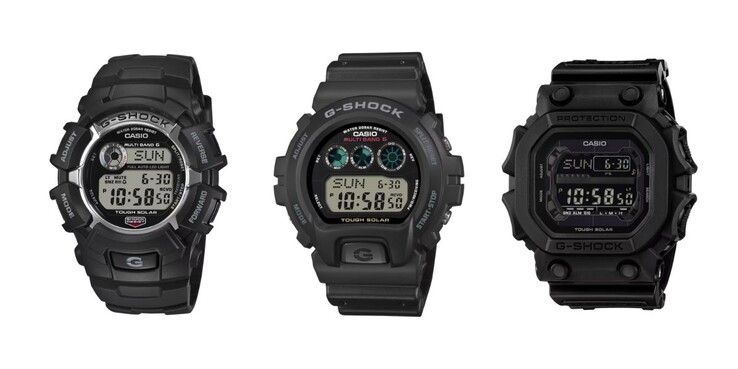 从左至右：卡西欧 G-Shock GW2310U-1、GW6900U-1 和 GX56UBB-1 手表