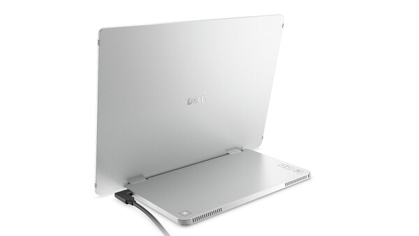 戴尔 Pro 14 Plus 便携式显示器的按钮和端口都安装在支架上。(图片来源：戴尔）