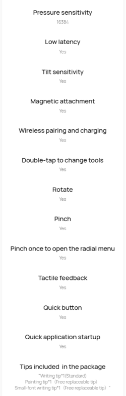 华为在其网站上提供了 M-Pencil Pro 的功能列表。