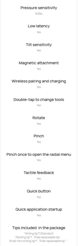 华为在其网站上提供了 M-Pencil Pro 的功能列表。