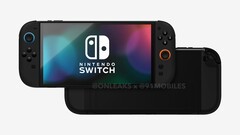 任天堂 Switch 2 的渲染图显示其显示屏比前代产品大得多。(图片来源：91Mobiles & OnLeaks）