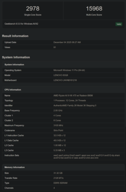 Ryzen AI 9 HX 470 Geekbench 列表(图片来源:Geekbench)