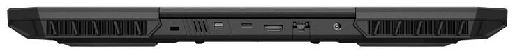 后部电缆锁插槽、迷你 Displayport 1.4a (G-Sync)、USB 3.2 Gen 2 (USB-C)、HDMI 2.1、千兆以太网、电源接口