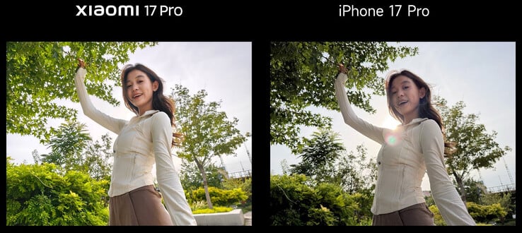 小米 17 Pro 和 iPhone 17 Pro 的早期摄像头对比（图片来源：卢卫兵）