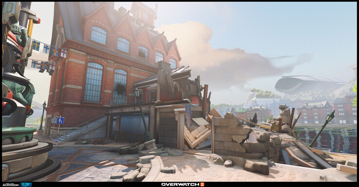 在《守望先锋 2》中,满是瓦砾的街道和部分被毁的室内空间凸显了游戏中饱受冲突摧残的故事任务空间背后的环境故事。