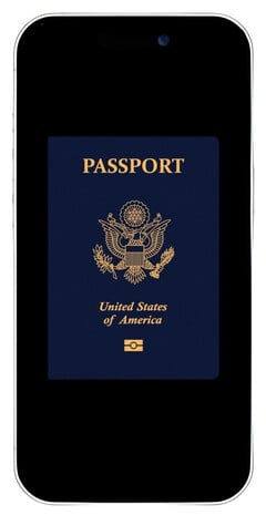 iPhone 17 屏幕上的美国护照照片。