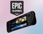 在阀门蒸汽甲板上方看到的 Epic Games 徽标