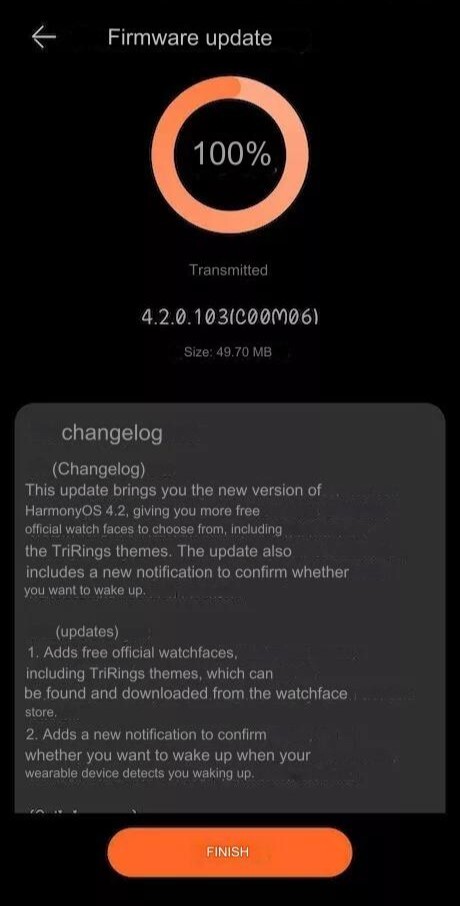 Watch GT 4 的 HarmonyOS 4.2 更新日志（图片来源：华为博客，谷歌翻译）