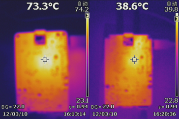 使用和不使用液体冷却器时的 SoC 温度（图片来源：Seeed Studio）