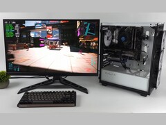 一台配备英特尔 Arc A380 和 Nvidia RTX 3060 的经济型游戏 PC，使用无损缩放双 GPU 帧生成技术运行《赛博朋克 2077》，屏幕上显示 FPS 计数器（图片来源：ETA PRIME via YouTube）