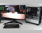 一台配备英特尔 Arc A380 和 Nvidia RTX 3060 的经济型游戏 PC，使用无损缩放双 GPU 帧生成技术运行《赛博朋克 2077》，屏幕上显示 FPS 计数器（图片来源：ETA PRIME via YouTube）