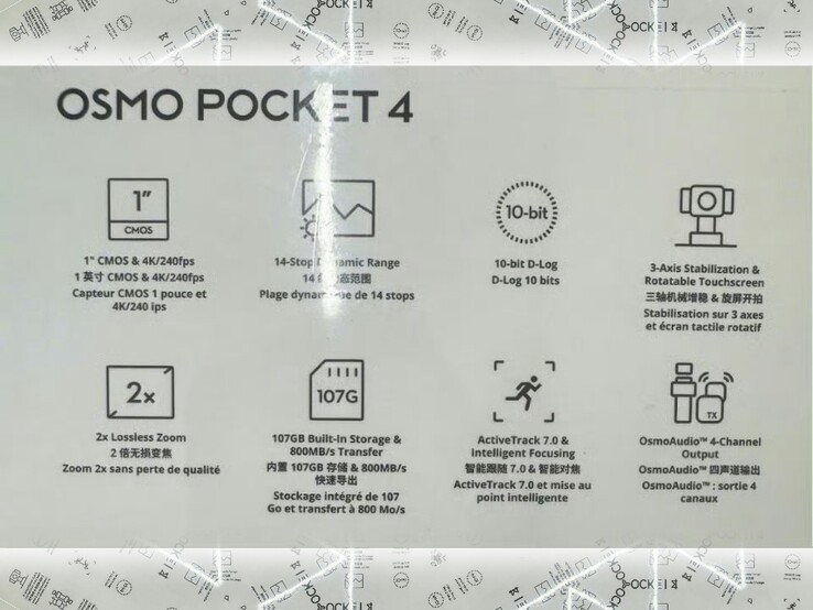 另一张泄露的大疆 Osmo Pocket 4 包装盒图片似乎证实了 4K/240fps 视频录制功能。