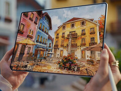 MatePad Pro Max 采用非串联式 13.2 英寸 OLED 显示屏。图：展示平板电脑屏幕的宣传图片。