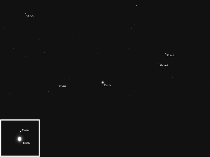 用 Psyche 拍摄的地球和月球图像（图片来源：NASA、JPL-Caltech 和 ASU）