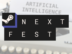 图为:Steam Next Fest 徽标上有一个打字机,纸上有