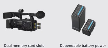 使用选配的 BP-U100 97 Wh 电池组，HXR-NX800 和 PXW-Z200 可通过两张 CFexpress A 型或 SD 存储卡连续录制超过四小时。(图片来源：索尼）