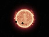 显示一颗恒星和两颗行星的插图。