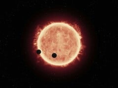 显示一颗恒星和两颗行星的插图。