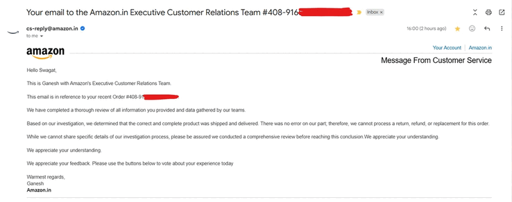 来自亚马逊印度的电子邮件