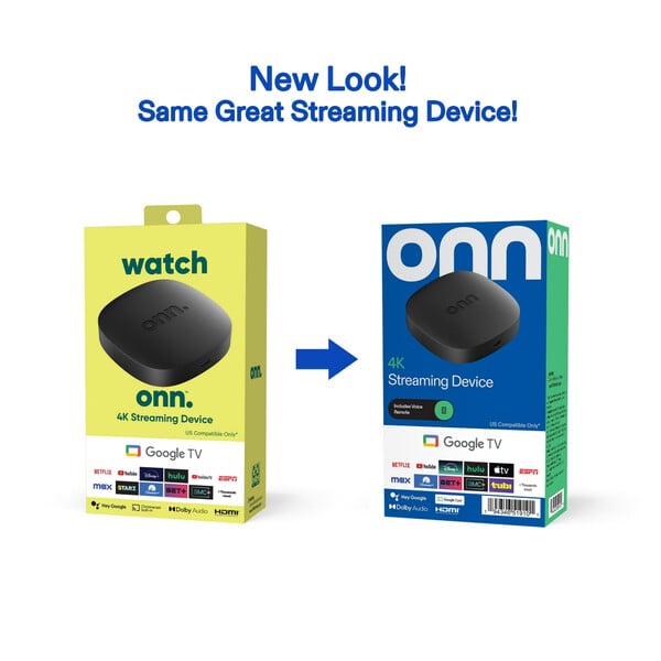Onn 4K 还将采用全新包装。(图片来源：沃尔玛）