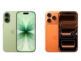 配备双摄像头的绿色 iPhone 17 和配备三摄像头的橙色 iPhone 17 Pro 的并排图片。(图片来源：Apple)