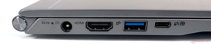 左边：1个电源，1个HDMI 2.0（带HDCP），1个USB 3.2 Gen 1（Type-A），1个Thunderbolt 4（Type-C），带USB 4，DP，PD，和充电。