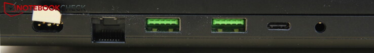 左边：电源，LAN，2个USB-A 3.2 Gen 2，USB-C Thunderbolt 4，耳机
