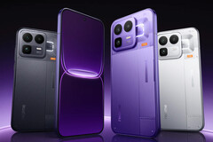 Realme Neo8 配备 165 Hz 三星 OLED 屏幕，有赛博紫、起源白和机甲灰三种配色可供选择（图片来源：Realme）