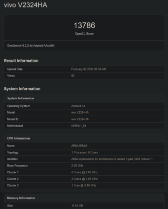 联发科 Dimensity 9300 规格（图片来自 Geekbench）