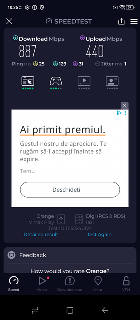 Ookla Speedtest，运行 2 - 不同的服务器（图片来源：屏幕截图 - Sergey Tarasov - Notebookcheck）