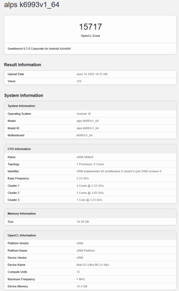 联发科 Dimensity 9500 Geekbench 列表（图片来源：Geekbench）