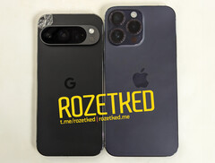 据称是 Pixel 9 Pro 的 iPhone 14 Pro Max 旁边。(图片来源：Rozetked）