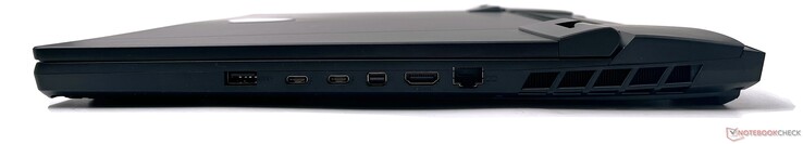 右边。USB 3.2 Gen2 Type-A, 2x Thunderbolt 4, mini-DisplayPort-out, HDMI-out