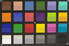 Photo of the ColorChecker chart; the lower half of each patch shows the original color.