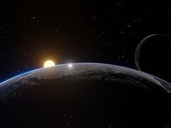 艺术家绘制的地球、月亮和太阳插图。