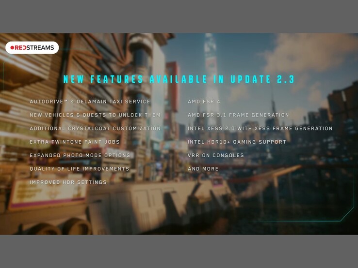 赛博朋克 2077》2.3 版更新概览。(图片来源：YouTube 上的《赛博朋克 2077）