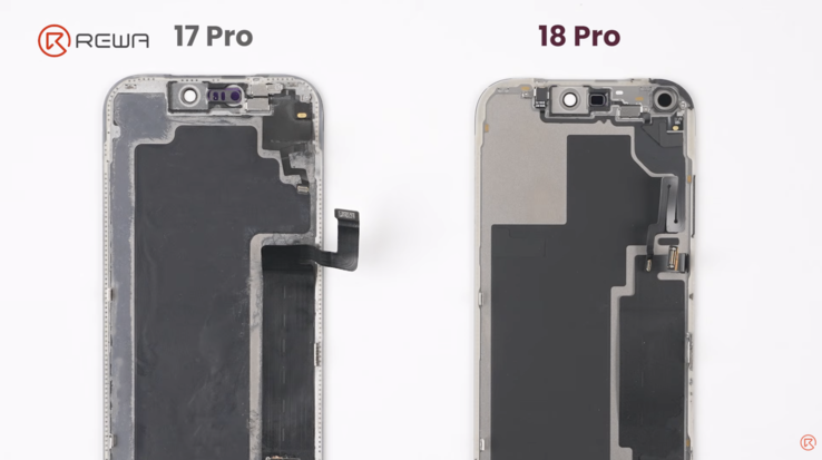 iPhone 17 Pro 与 iPhone 18 Pro 对比,展示了采用新布局的显示屏背面。