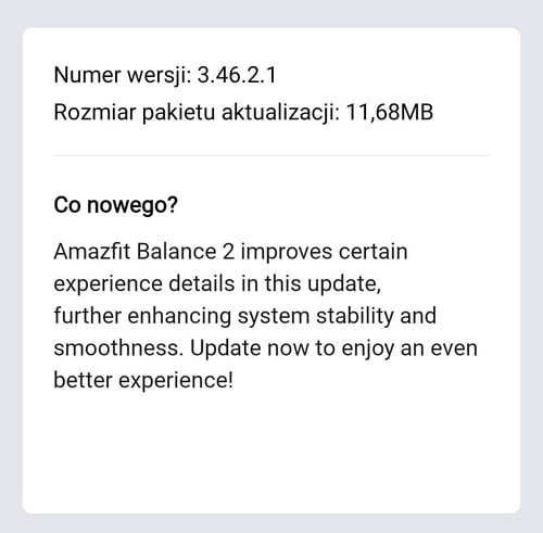 Amazfit Balance 2 智能手表固件 3.46.0.1 的发布说明
