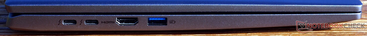 左边的连接：2 x Thunderbolt 4, HDMI 2.1, USB-A (5 Gbit/s, always on)