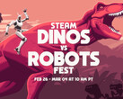 Steam 的 "恐龙大战机器人节"（Dinos vs. Robots Fest）预计将为近年来的众多明星游戏带来游戏优惠。(图片来源：YouTube 上的 Steam）