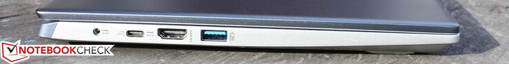 左边：AC适配器（桶状插头）、USB Type-C 3.1 w/ PD和DisplayPort、HDMI、USB-A 3.1
