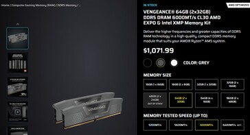 海盗船 Vengeance 64GB DDR5 内存套装当前价格。(图片来源：海盗船）