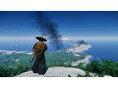 对马岛之魂》中的风景照，展示了站在山上俯瞰岛屿的金。(图片来源：Steam）