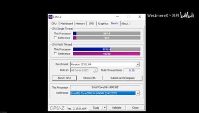 使用 CPU-Z 对 14901KE 进行了性能测试