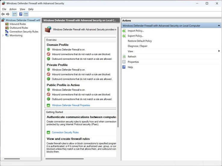 带高级安全功能的 Windows Defender 防火墙