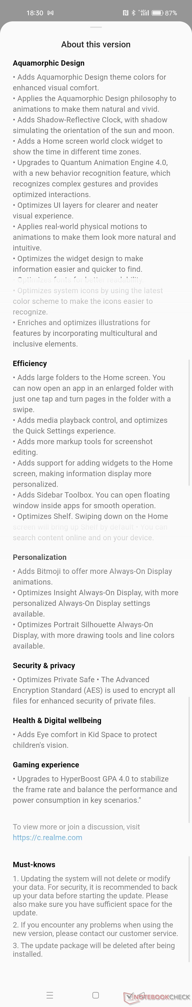 realme UI 4.0 RMX3393_11_C.05的变化（来源：自己）。