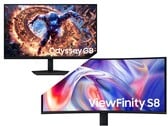 Samsung Odyssey G8（上）和 ViewFinity S8（下）。